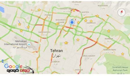 ترافیک تهران بر روی نقشه گوگل